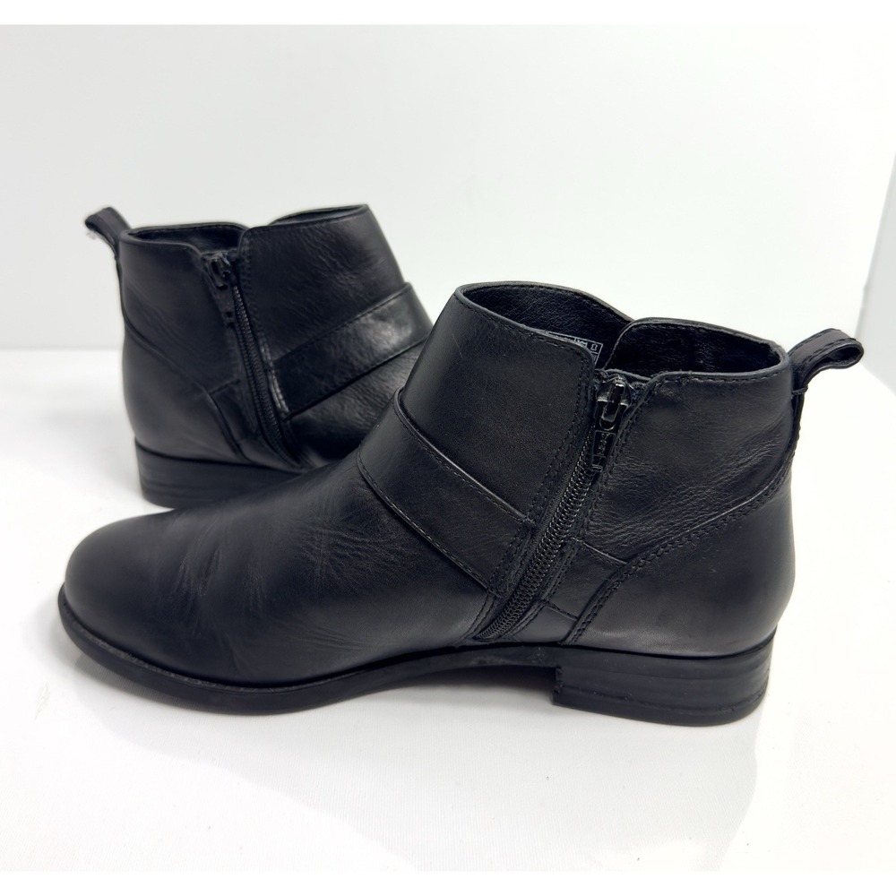 Vionic Logan Ankle Boot Women 7.5 Black Leather Side Zip Silver Buckle Moto - Picture 4 of 9